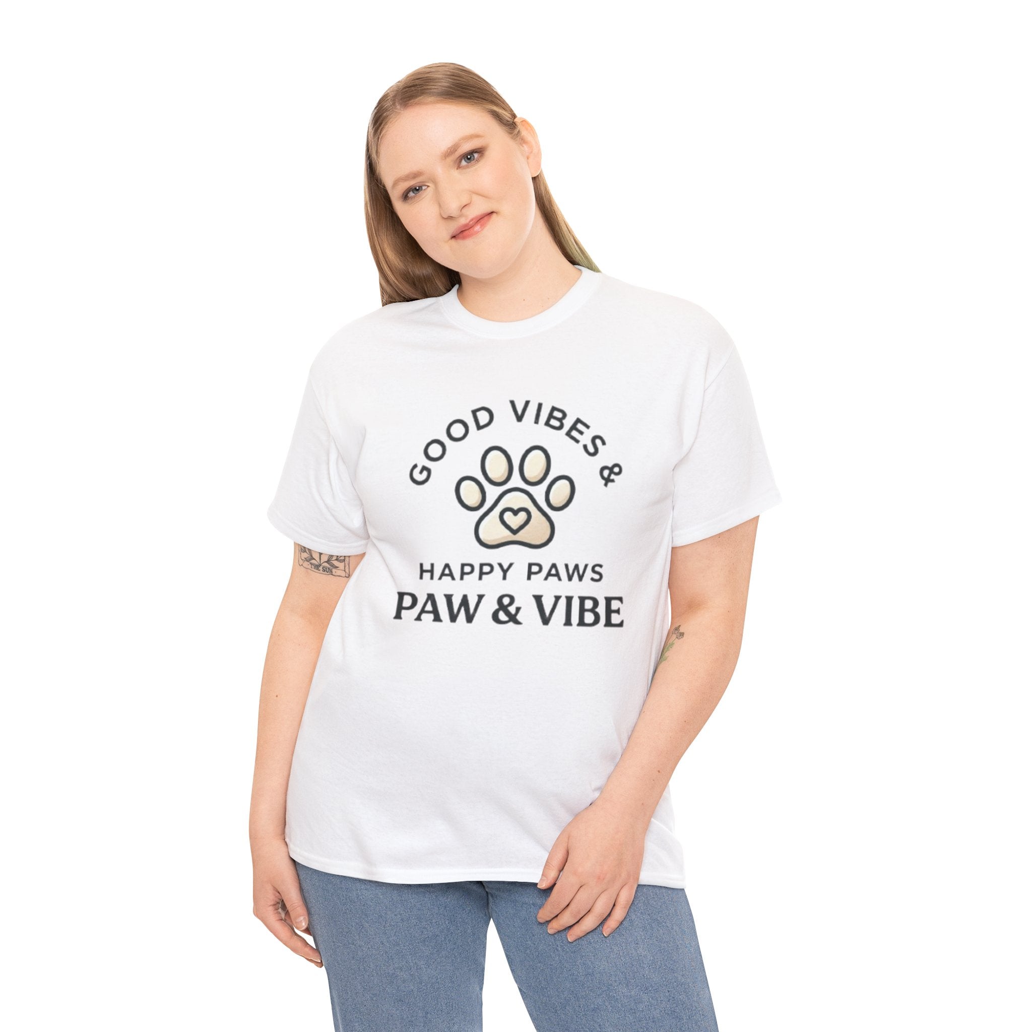 Good Vibes & Happy Paws T-Shirt | Cute Dog Lover Shirt | Pet Lover Gift