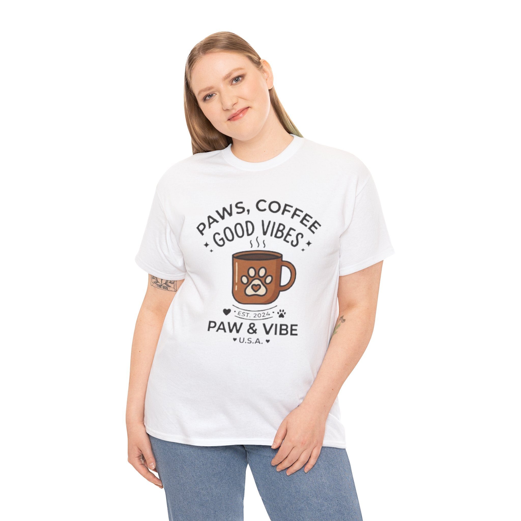 Paws & Coffee Unisex T-Shirt | Cute Dog Lover Graphic Tee | Pet Lover Gift